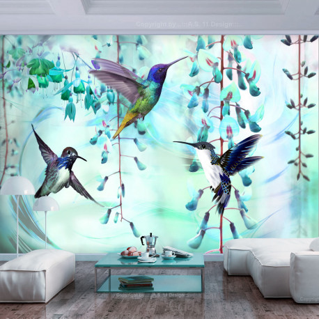 Fototapeet - Flying Hummingbirds (Green) - 350x245