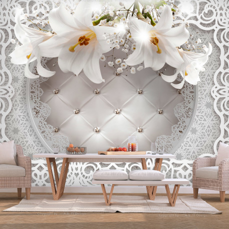 Fototapeet - Lilies and Quilted Background - 200x140