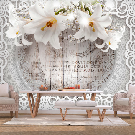 Fototapeet - Lilies and Wooden Background - 200x140