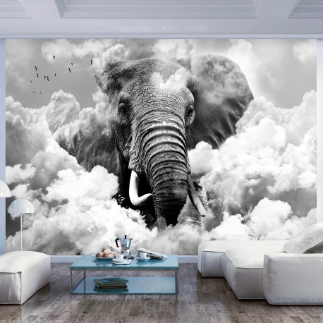 Fototapeet - Elephant in the Clouds (Black and White) - 400x280