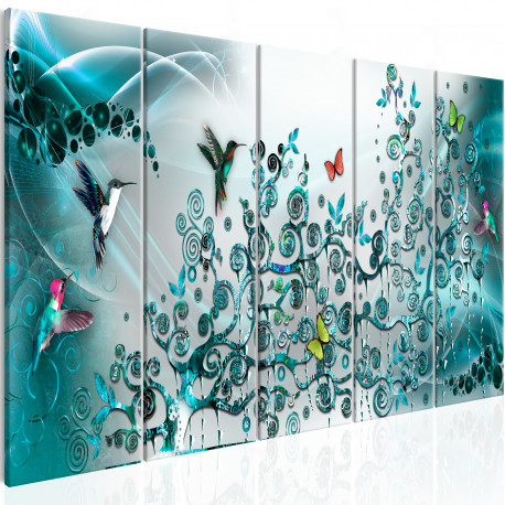 Seinapilt - Hummingbirds Dance (5 Parts) Turquoise Narrow - 200x80