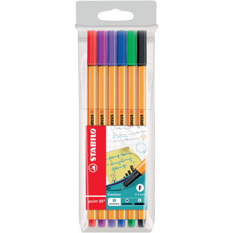 Tindipliiats Stabilo Point 88 fineliner 0,4mm, 6 värvi/kompl