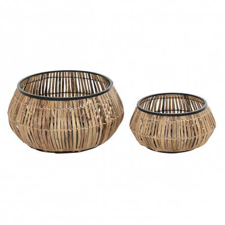 Pottide komplekt DKD Home Decor Must Naturaalne Metall Rotang Kandiline Bali 50 x 50 x 25,4 cm (2 Üh