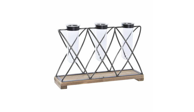 Vaas DKD Home Decor Pruun Must Läbipaistev Metall Kristall Paulownia puit 36,5 x 11,5 x 23,5 cm