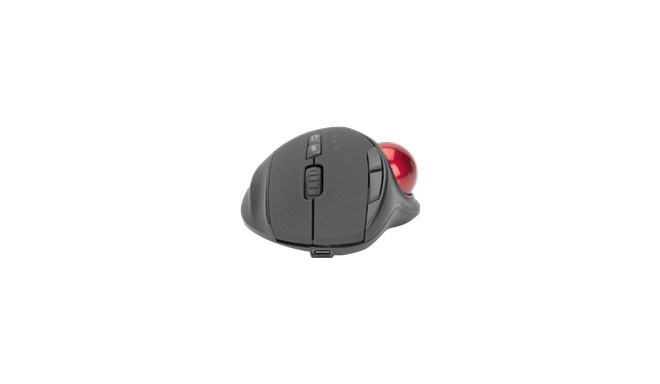DIGITUS Wireless Ergonomic Optical Trackball Mouse red 8D Buttons 2.4GHz rechargeable battery black