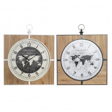 Seinakell DKD Home Decor Must Valge Raud Vintage 60 x 4,5 x 60 cm Puit MDF Maailmakaart (2 Ühikut)