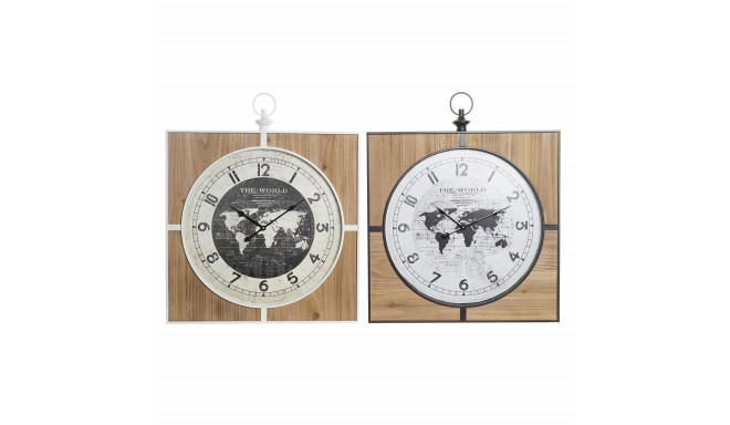 Wall Clock DKD Home Decor Black White Iron Vintage 60 x 4,5 x 60 cm MDF Wood World Map (2 Units)