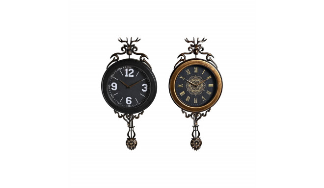 Wall Clock DKD Home Decor 27 x 7,5 x 57,5 cm Crystal Black Golden Iron Pendulum (2 Units)