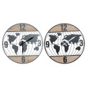 Wall Clock DKD Home Decor Black Grey Iron MDF Wood World Map (2 pcs) (60 x 4.5 x 60 cm)