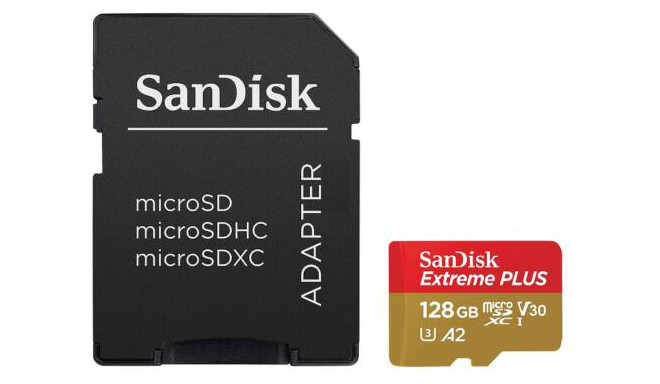 Sandisk mälukaart microSDXC 128GB Extreme Plus + adapter