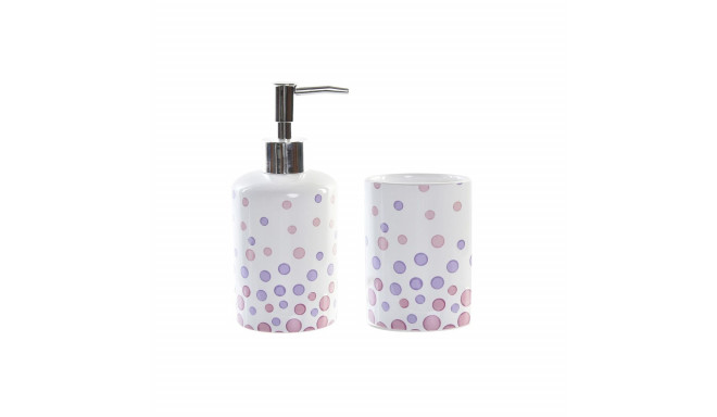 Bath Set DKD Home Decor White ABS Dolomite Polka dots 7 x 7 x 17,5 cm (2 Units)