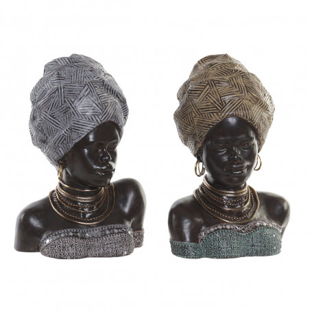 Dekoratiivkuju DKD Home Decor Kuldne Hõbedane Koloniaalne Aafriklanna 24 x 18 x 36 cm (2 Ühikut) (2