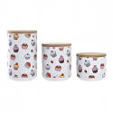 3 toru DKD Home Decor Naturaalne Valge Mitmevärviline Bambus Keraamika Tassikoogi (3 Tükid, osad)