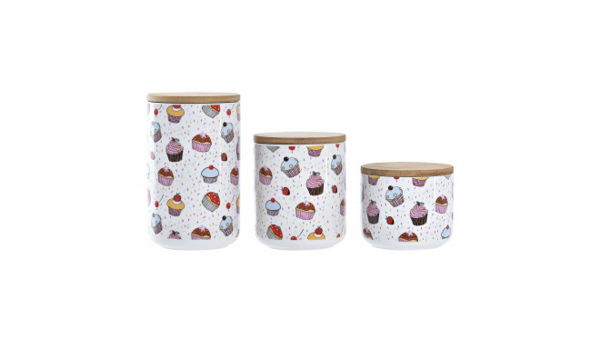 3 toru DKD Home Decor Naturaalne Valge Mitmevärviline Bambus Keraamika 10 x 10 x 17 cm Tassikoogi