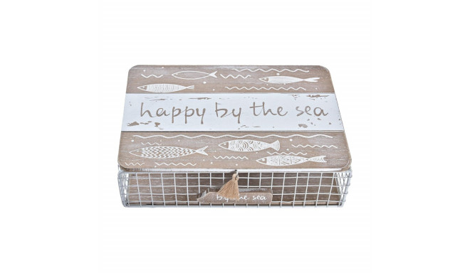 Decorative box DKD Home Decor White Brown Wood Metal Spirals Mediterranean