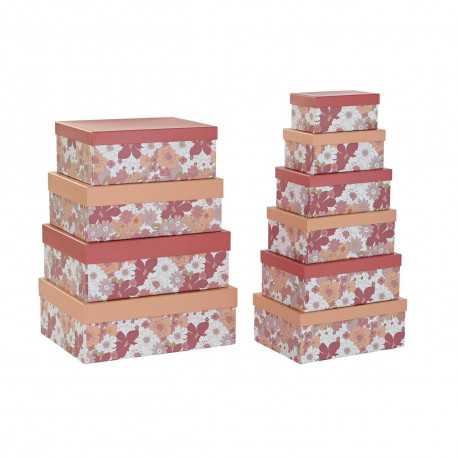Set of Stackable Organising Boxes DKD Home Decor Fuchsia White Peach Cardboard (43,5 x 33,5 x 15,5 c