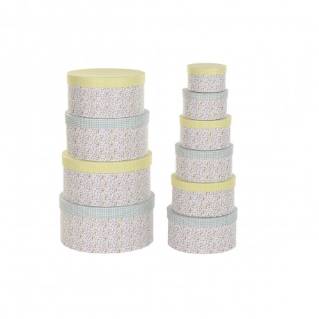 Set of Stackable Organising Boxes DKD Home Decor Green Yellow Multicolour Cardboard (37,5 x 37,5 x 1