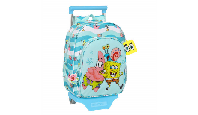 3D School Bag with Wheels Spongebob Stay positive Blue White 26 x 34 x 11 cm