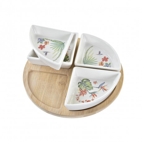 Set za Predjelo DKD Home Decor Valge Mitmevärviline Naturaalne Bambus Keraamika Troopiline 21,5 x 21