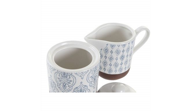 Sugar Bowl DKD Home Decor Blue White Brown Stoneware 12,5 x 6,5 x 8 cm (2 pcs)