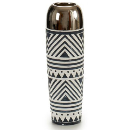 Giftdecor vaas Hexagonal Shaped Ceramic Gloss 10x29x10cm, valge/hõbedane