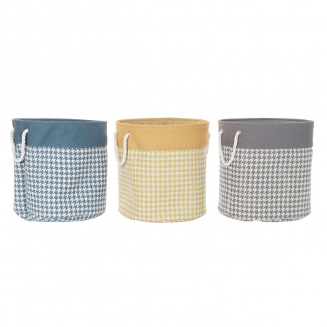 Pesukorv DKD Home Decor Pepitaruut Hall Sinine Kollane 45 x 45 x 45 cm (3 Ühikut)