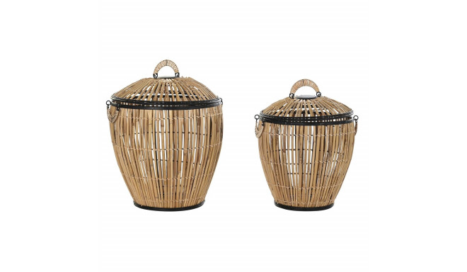 Set of Baskets DKD Home Decor Black Natural Metal Rattan 48 x 48 x 55 cm (2 Units)