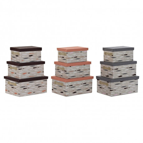 Virnastatavate Organiseerimiskarpide Komplekt DKD Home Decor Pruun Hall Oranž 40 x 30 x 20 cm