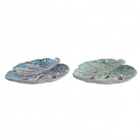 Декор для центра стола DKD Home Decor 43 x 36 x 9 cm Синий Зеленый 45 x 36 x 9 cm Лист растения