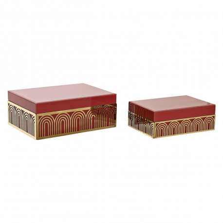 DKD Home Decor jewelry box Crystal Metal MDF 25x18x10cm 2pcs, red/golden