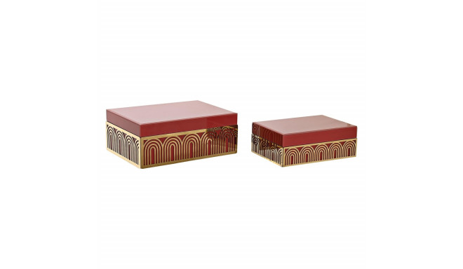 Шкатулка DKD Home Decor Металл Стеклянный Красный Позолоченный Деревянный MDF 25 x 18 x 10 cm (2 шту