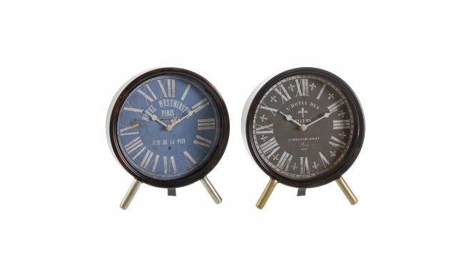 Table clock DKD Home Decor Blue Black Multicolour Metal Crystal Vintage 20,5 x 5 x 24 cm (2 Units)