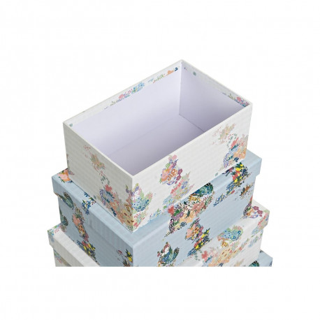 Virnastatavate Organiseerimiskarpide Komplekt DKD Home Decor Sinine Valge Kwiaty Papp (43,5 x 33,5 x