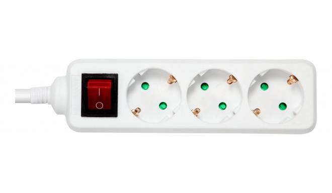Earthed power strip DELTACO with power switch, 3x CEE 7/3, 1x CEE 7/7, child protected, 3m, white / 