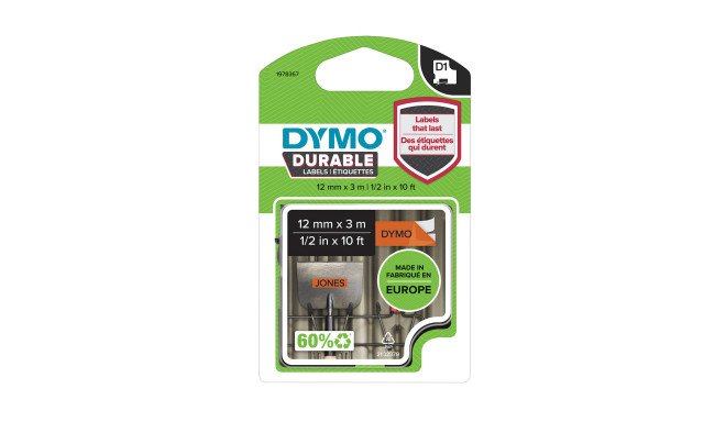 DYMO D1 vastupidav teip 12mm x 3m / must oranžil (1978367)