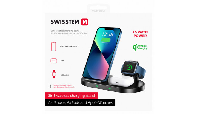 Swissten Wireless Charger 3in1 Stand 15W