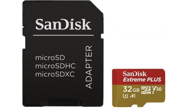 Sandisk карта памяти microSDHC 32GB Extreme Plus A1 + адаптер