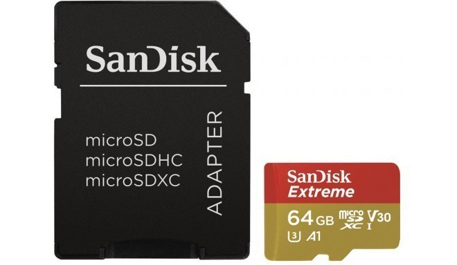 SanDisk карта памяти microSDXC 64GB Action Extreme A1 + адаптер