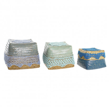 Dekoratiivsete karpide komplekt DKD Home Decor Sinine Türkiissinine Naturaalne Helehall Bambus Boho