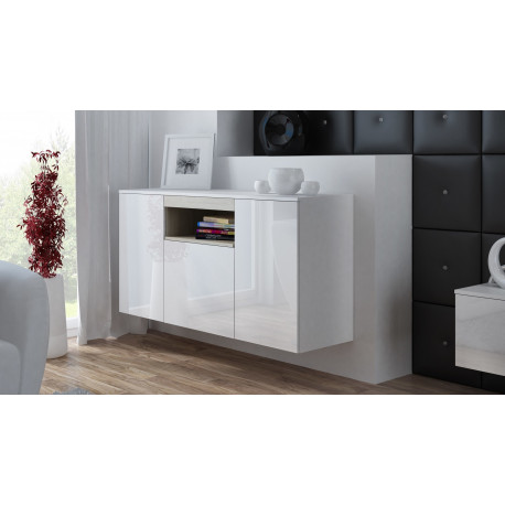 Cama VIVA 150 valge/valge läikiv + sonoma tamm kummut