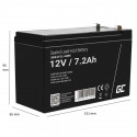 Green Cell - AGM VRLA 12V 7.2Ah maintenance-free battery for alarm system, cash register, toys