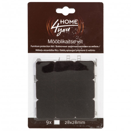 Mēbeļu aizsardzība filcs 28x28mm x 9gab, melns