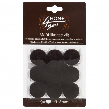 Mēbeļu aizsardzība filcs D28mm x 9gab, melns