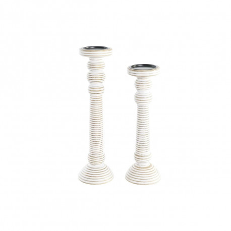 Candleholder DKD Home Decor Iron Mango wood Stripped (2 Pieces) (15 x 15 x 53 cm)