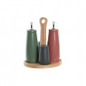 Condiment Set DKD Home Decor Natural Pink Rubber wood White Green Stoneware (19 x 16 x 22,5 cm)