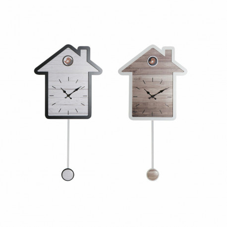 Sienas pulkstenis DKD Home Decor 32 x 5 x 56 cm Dabisks Balts Plastmasa Māja Koks MDF (2 gb.)