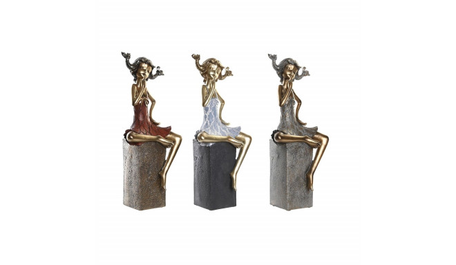 Decorative Figure DKD Home Decor 16 x 12 x 37 cm Lady Red Grey Blue (3 Units)
