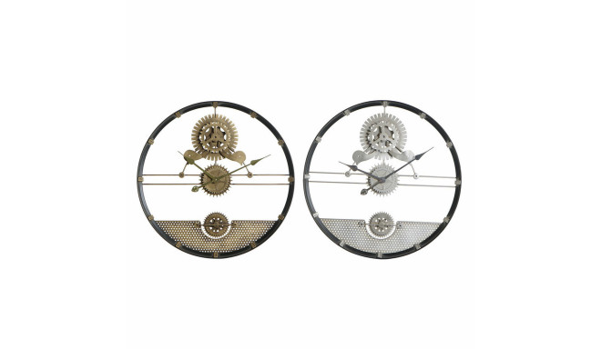 Wall Clock DKD Home Decor Silver Golden Iron Gears 60 x 5 x 60 cm (2 Units)