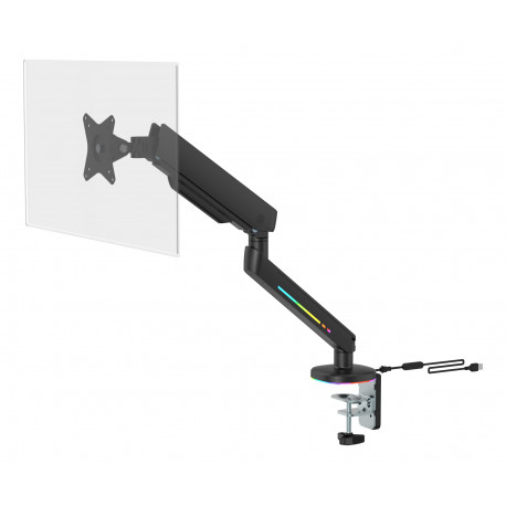 RGB Gaming Monitor Arm DELTACO GAMING for 17"-32" monitors, max 9kg, fits curved monitors, black /