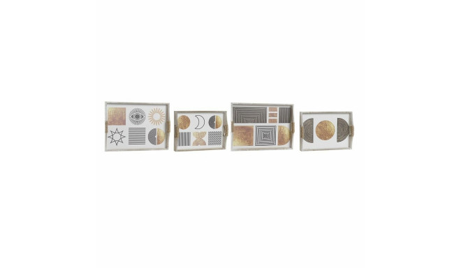 Paplāšu Komplekts DKD Home Decor Balts Melns Bronza Koks MDF 40 x 30 x 6 cm (2 gb.)